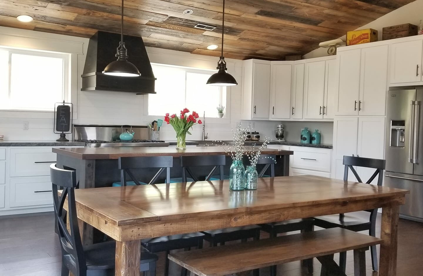 Farmhouse Dining Table With Post Legs The Wooden Whale Workshop