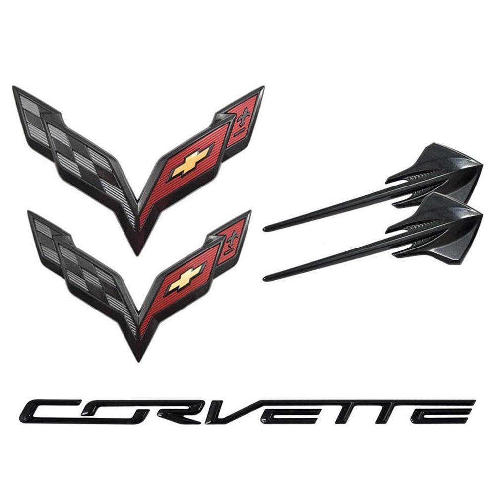 C7 Corvette Stingray Genuine GM Emblems 5pc Set Carbon Flash