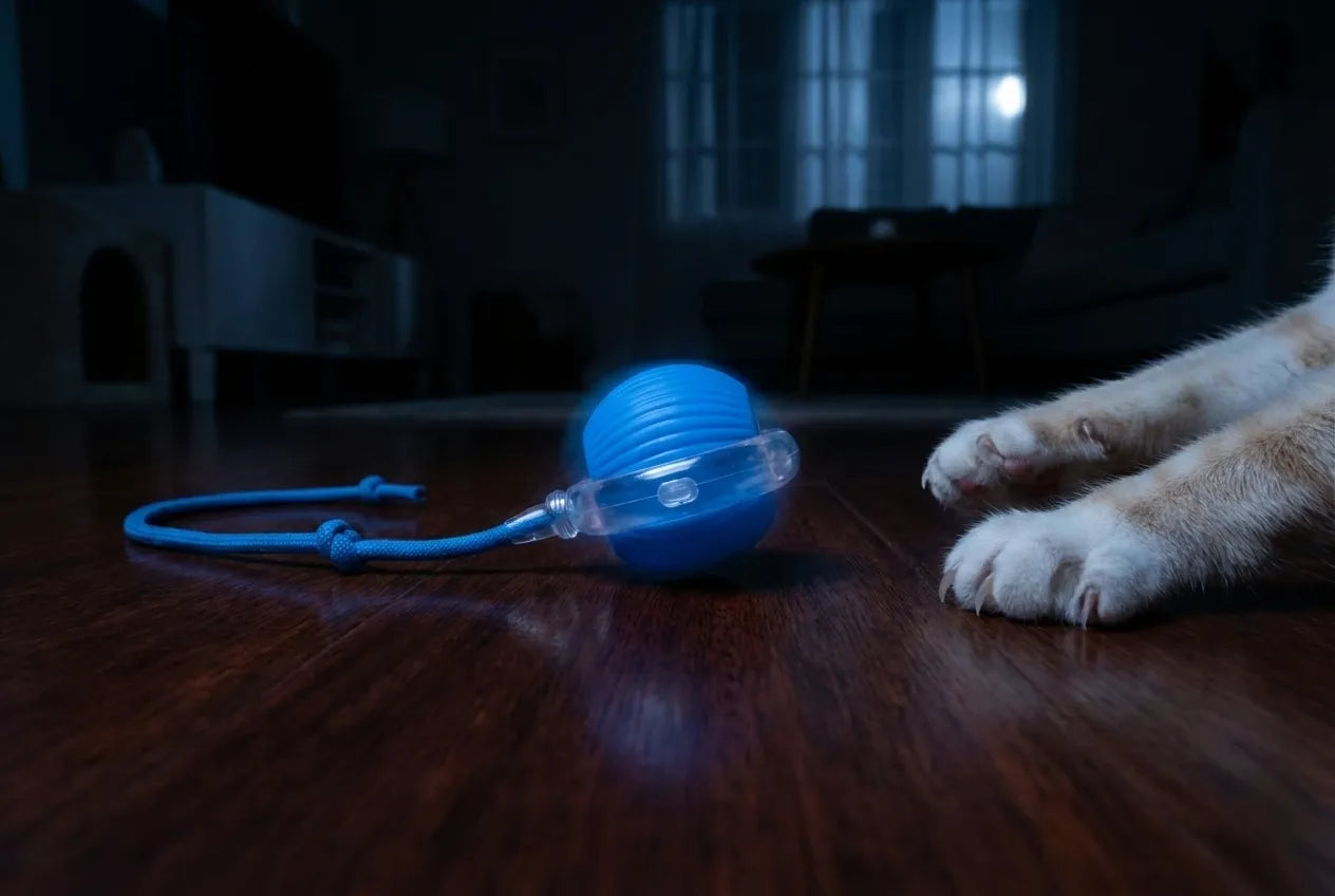 Balle automatique lumineuse Orbitball pour faire jouer un chat la nuit