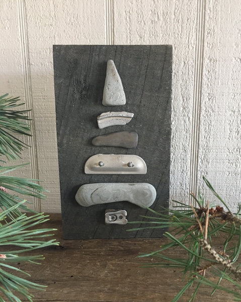 Driftwood & Metal Tree on Charcoal Gray Washed Salvage Wood