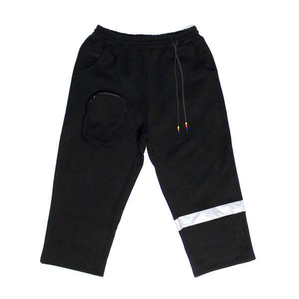 black sweatpants with white stars