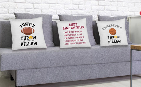 3 sports fan throw pillows personalized with names and sports