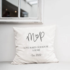 personalized cotton anniversary throw pillow for couples with initials and wedding date