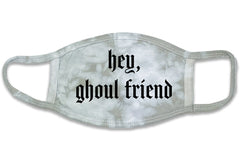 This is an image of the Hey Ghoul Friend Gray Tie Dye Cotton Face Mask for Halloween 2020.