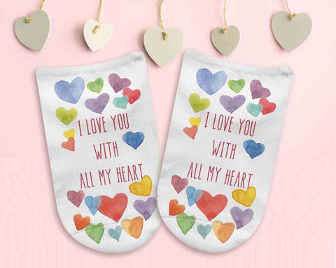 I love you with all my heart, colorful heart Valentine socks 