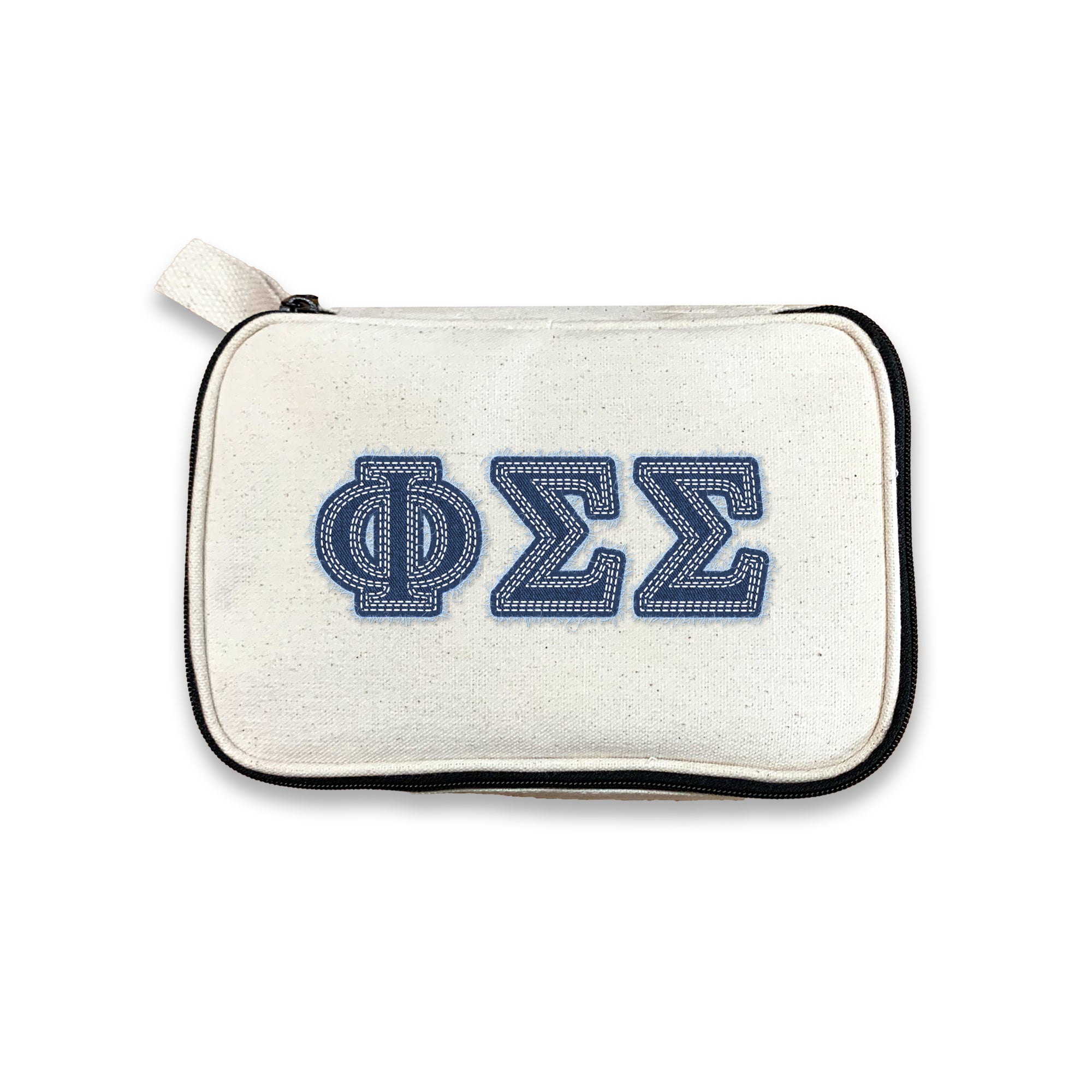Phi Sigma Sigma Denim Sorority Letters Cosmetic Make Up Bag