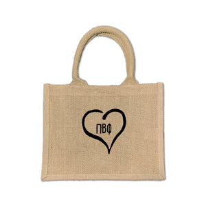 Pi Beta Phi  Heart and Sorority Letters Burlap Tote Bag