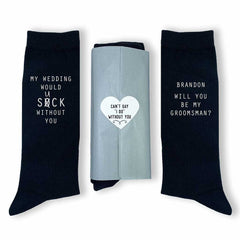 This is an image of Groomsmen Proposal Socks Personalized with a Name in Assorted Colors.