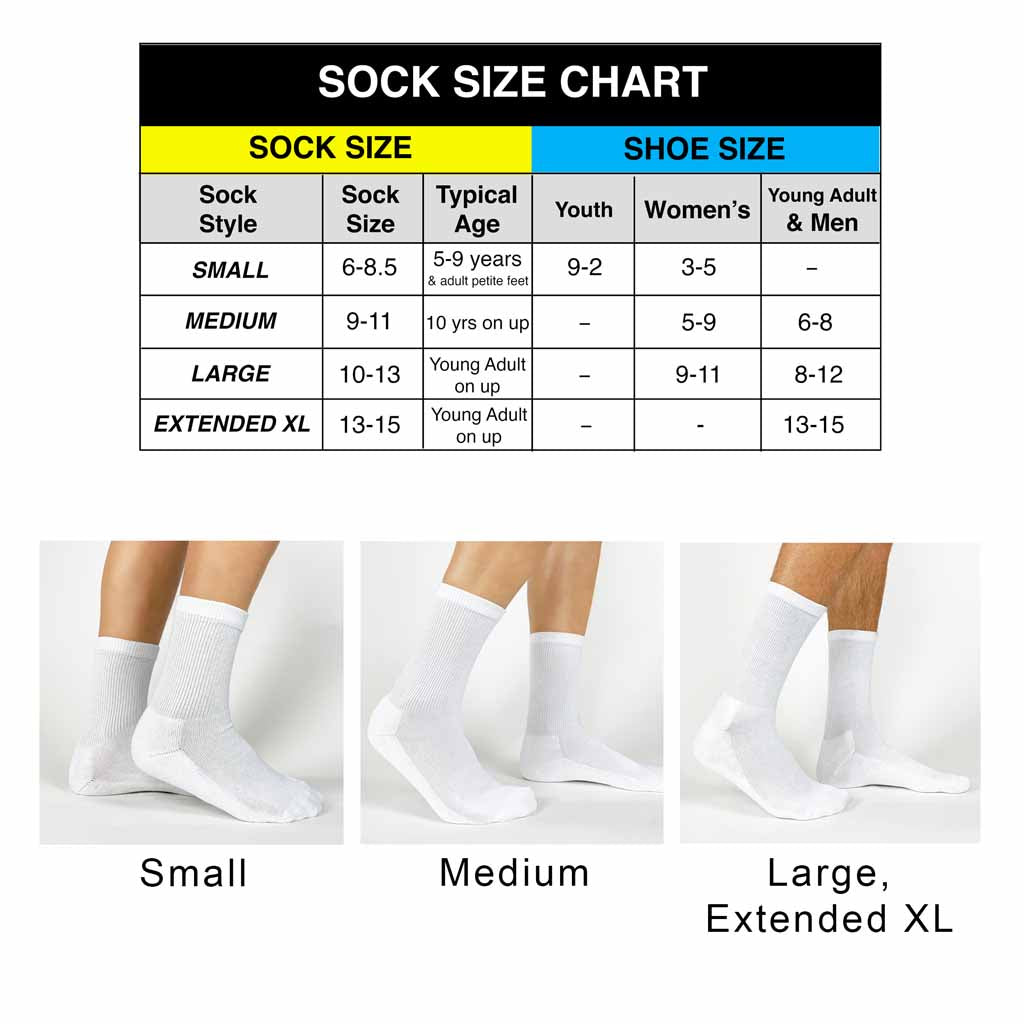 size chart for custom crew socks by Sockprints