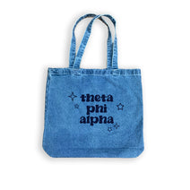 Theta Phi Alpha Denim Tote Bag - Sorority Gift, Big Little Reveal, Bid Day, Greek Life Accessory Nav Image 1