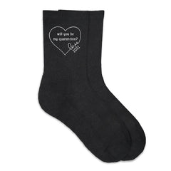 This is an image of Will You Be My Quarantine Valentine's Crew Socks.