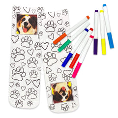 This is an image of Custom Color In Photo Crew Socks with Paw Print Design.