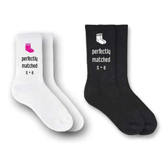 This is an image of Perfectly Matched - His and Hers Personalized Matching Set of Socks, Set of 2 Pairs.