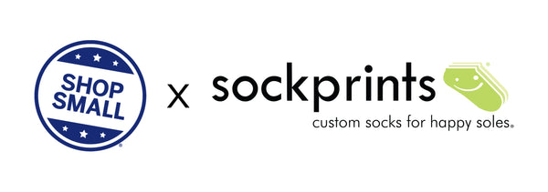 This is an image of the Shop Small logo and Sockprints logo.