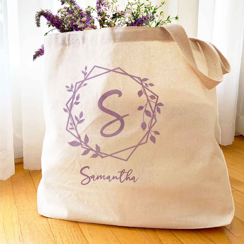 Floral Tote Bag Personalized Name Birthday Pink Flowers Canvas Wedding  Bride Bridesmaid Mother of the Bride Girl Gift Watercolor Wreath