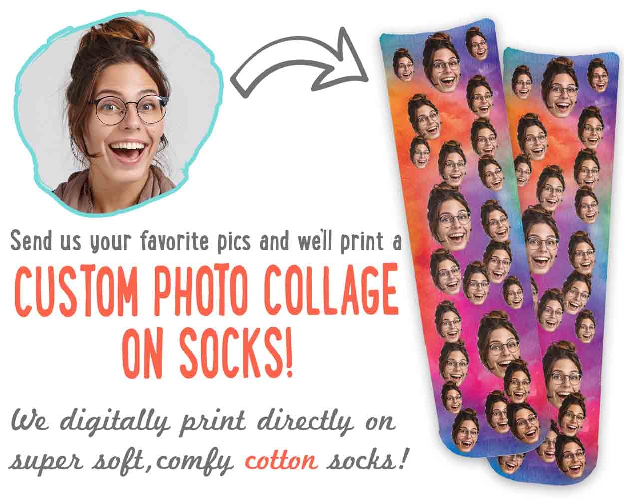 Image of Personalized Face Socks with Photo Collage on Cotton Socks