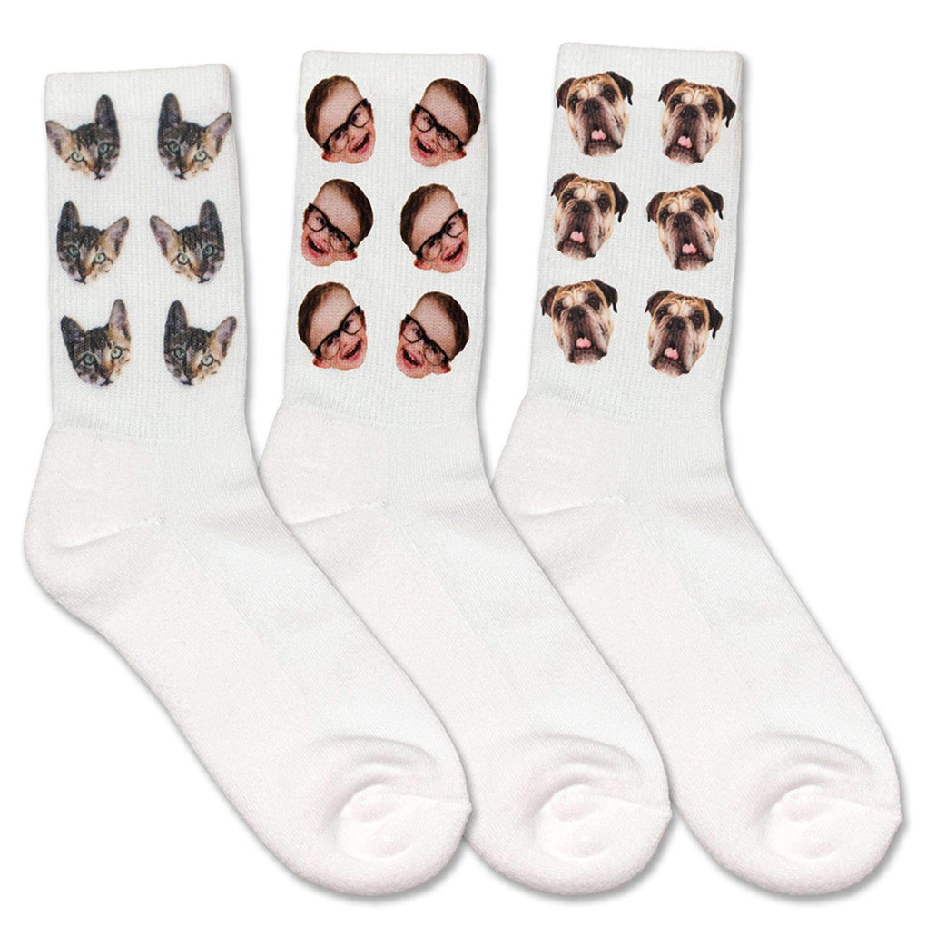 Custom Printed Faces On White Crew Socks Sockprints