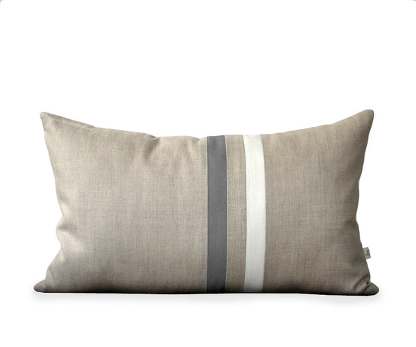 Striped Pillow - Grey, Cream and Natural Linen by Jillian Rene Decor