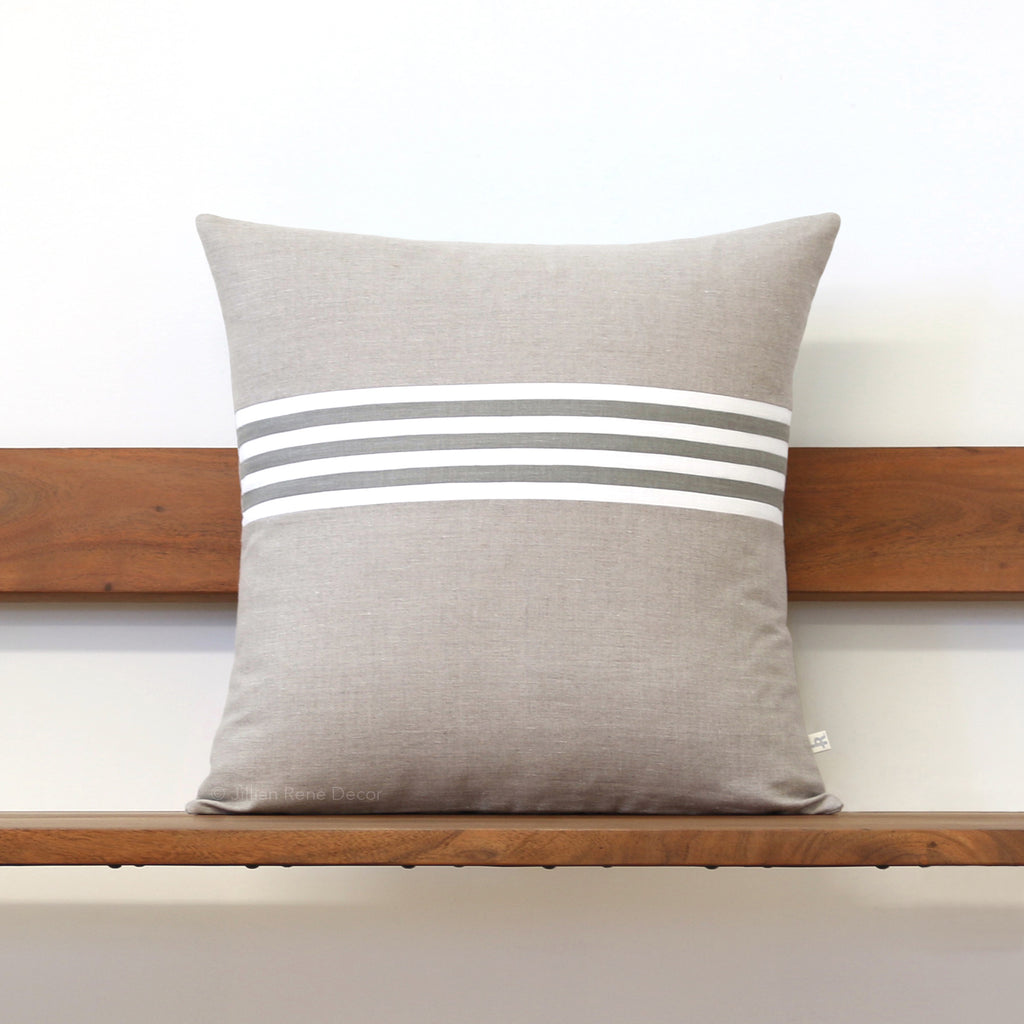 Banded Stripe Pillow - Biscay, Cream and Natural by Jillian Rene Decor