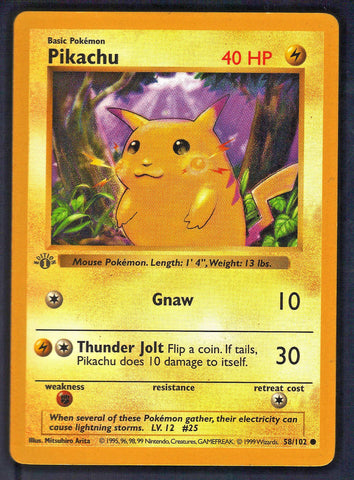 1st Edition Shadowless Pikachu 58102 Pokemon First Base Set Mint Rare Card