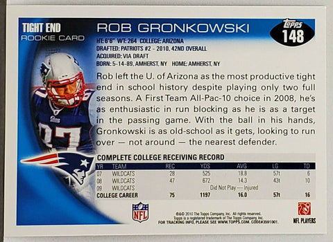 Rob Gronkowski Rookie! 2010 Topps #148 New England Patriots Tight-End ...