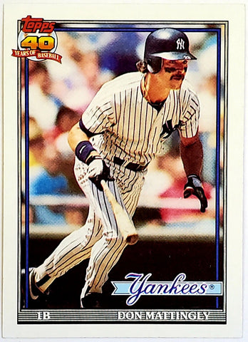 Mattingly, Don, Error, 10 Hits, Version, Printing, 1991, Topps, 100, MVP, All-Star, Donnie Baseball, Batting Average, Batting Title, Defense, Gold Glove, First Baseman, New York, Yankees, Bronx, Bombers, Home Runs, Slugger, RC, Baseball, MLB, Baseball Cards