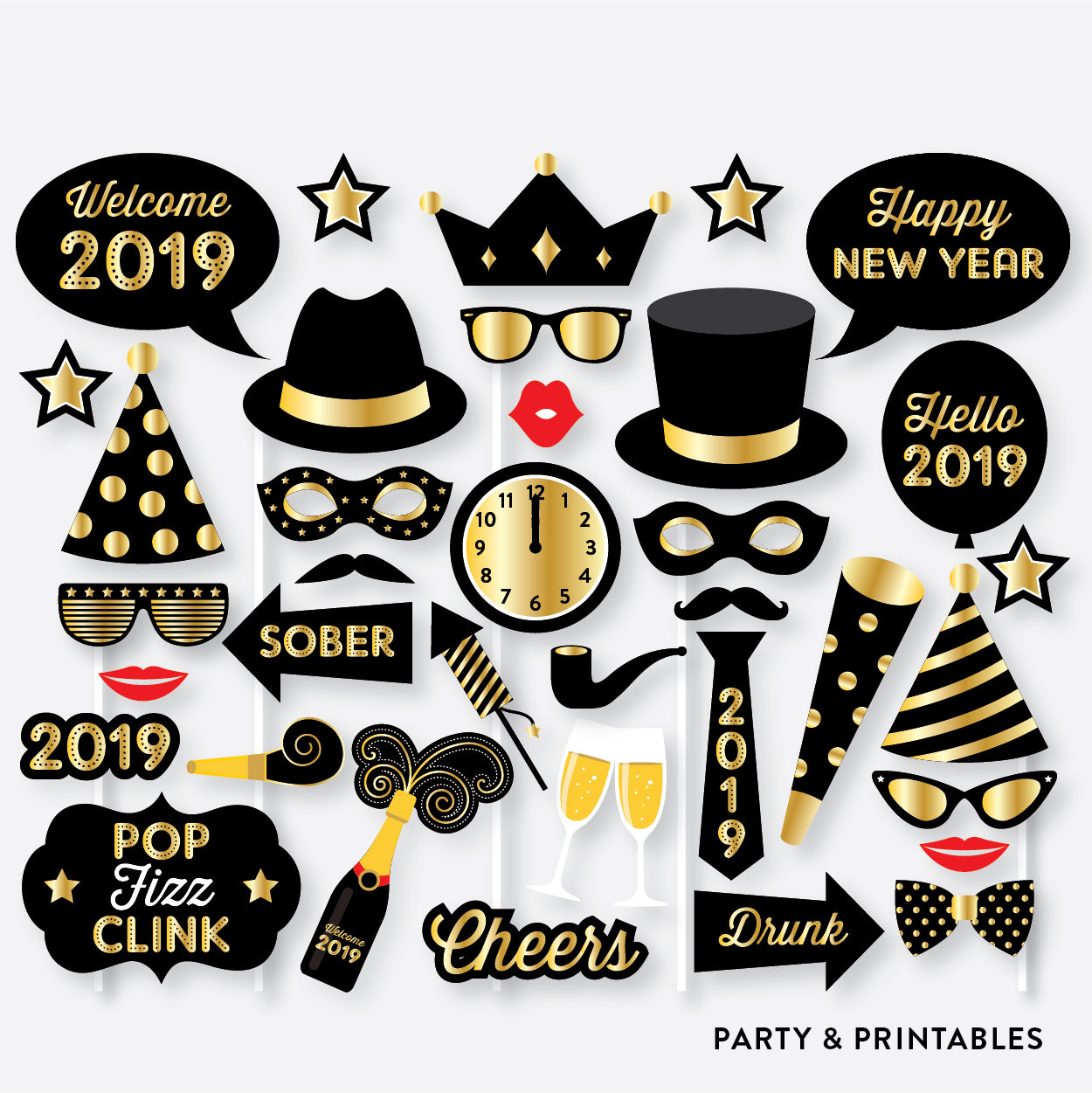 new year photo booth props printable