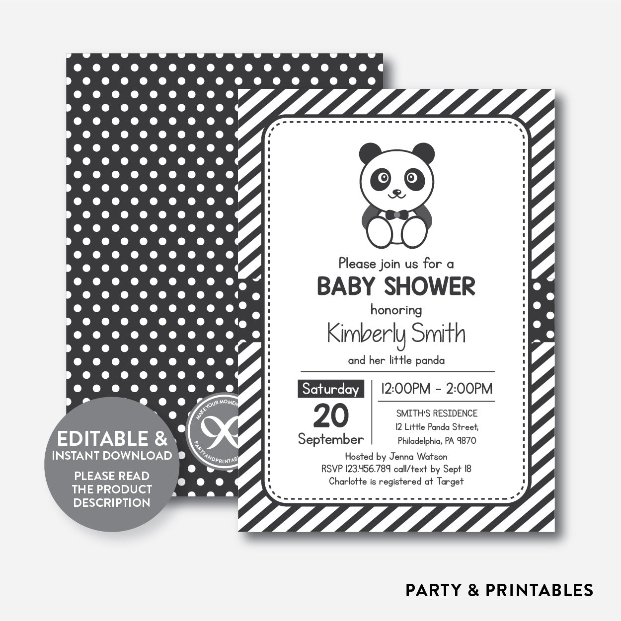panda baby shower invitations