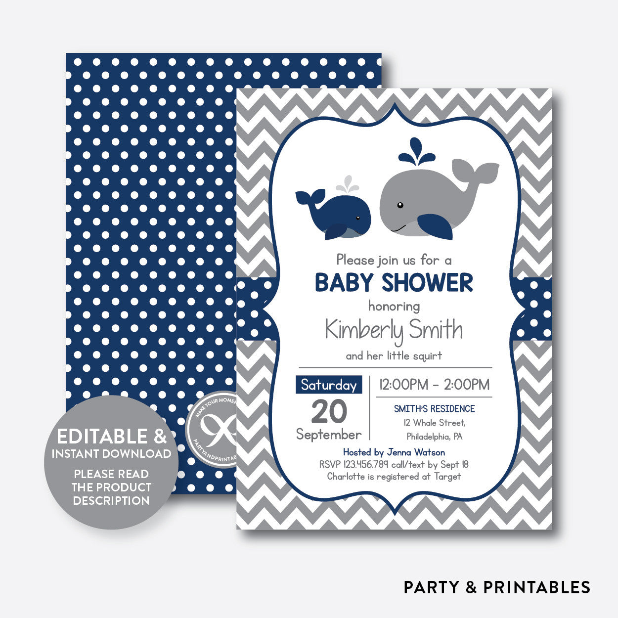 whale baby shower invitations