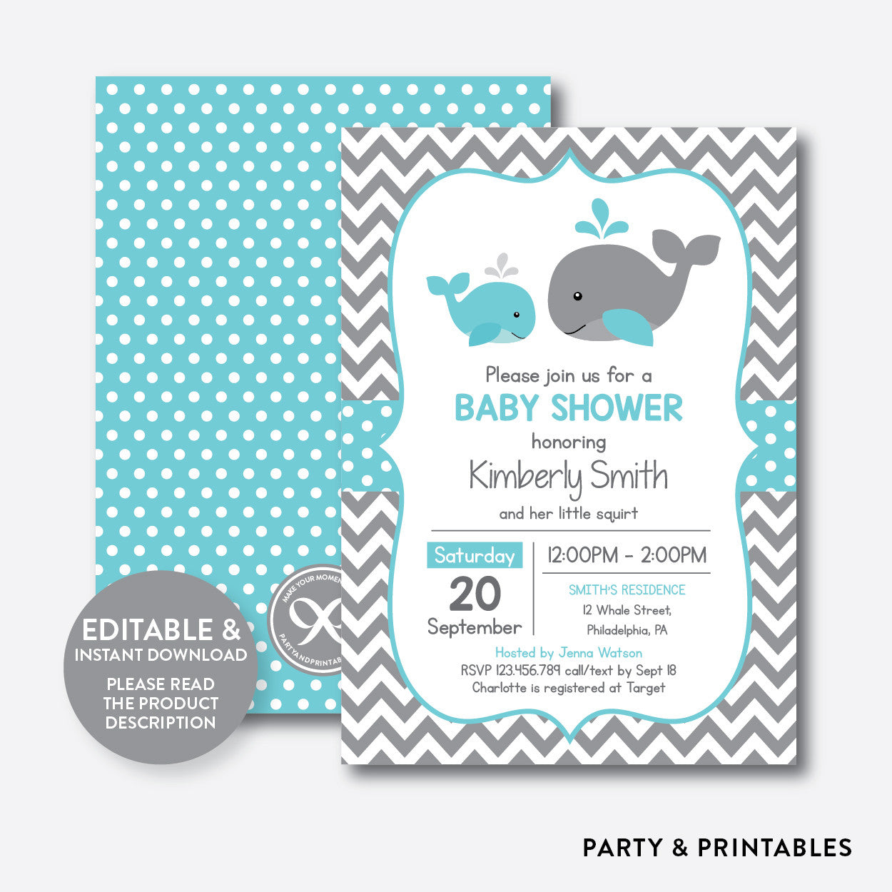 whale baby shower invitations