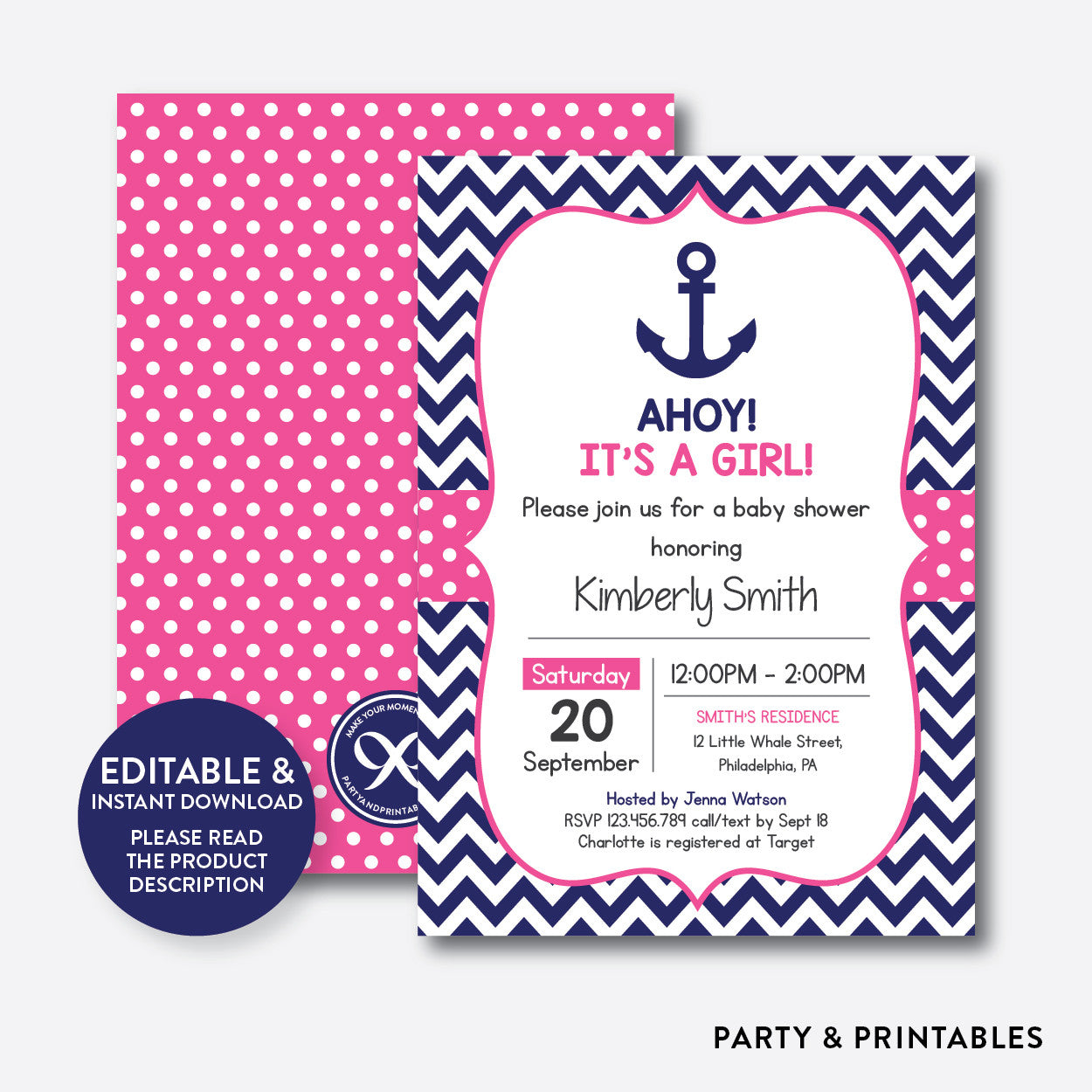 Anchor Baby Shower Invitation Editable Instant Download Sbs 75