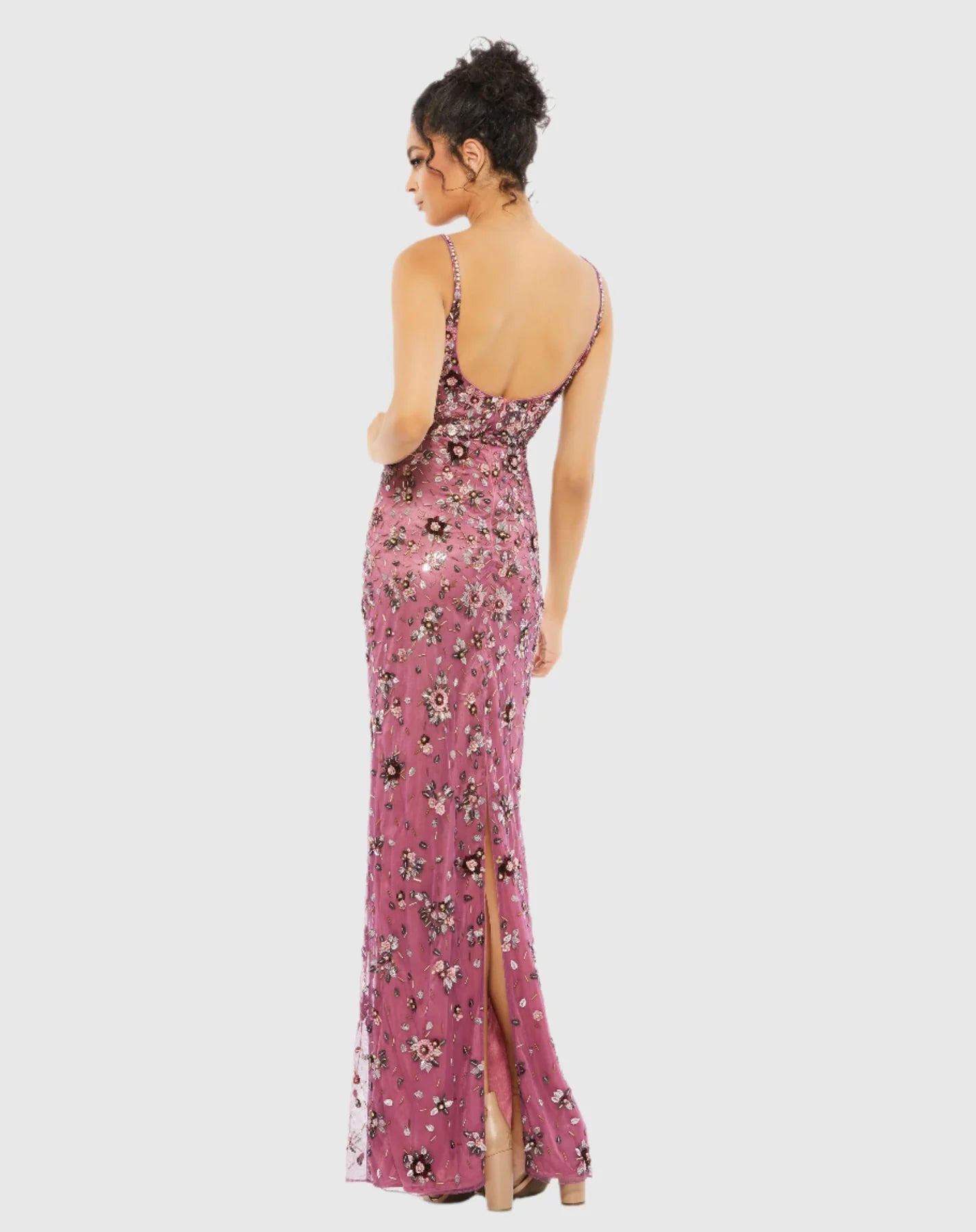 Floral embellished scoop neck evening gown - Raspberry Size:2XL (US 12 / UK 16) Plunge neckline