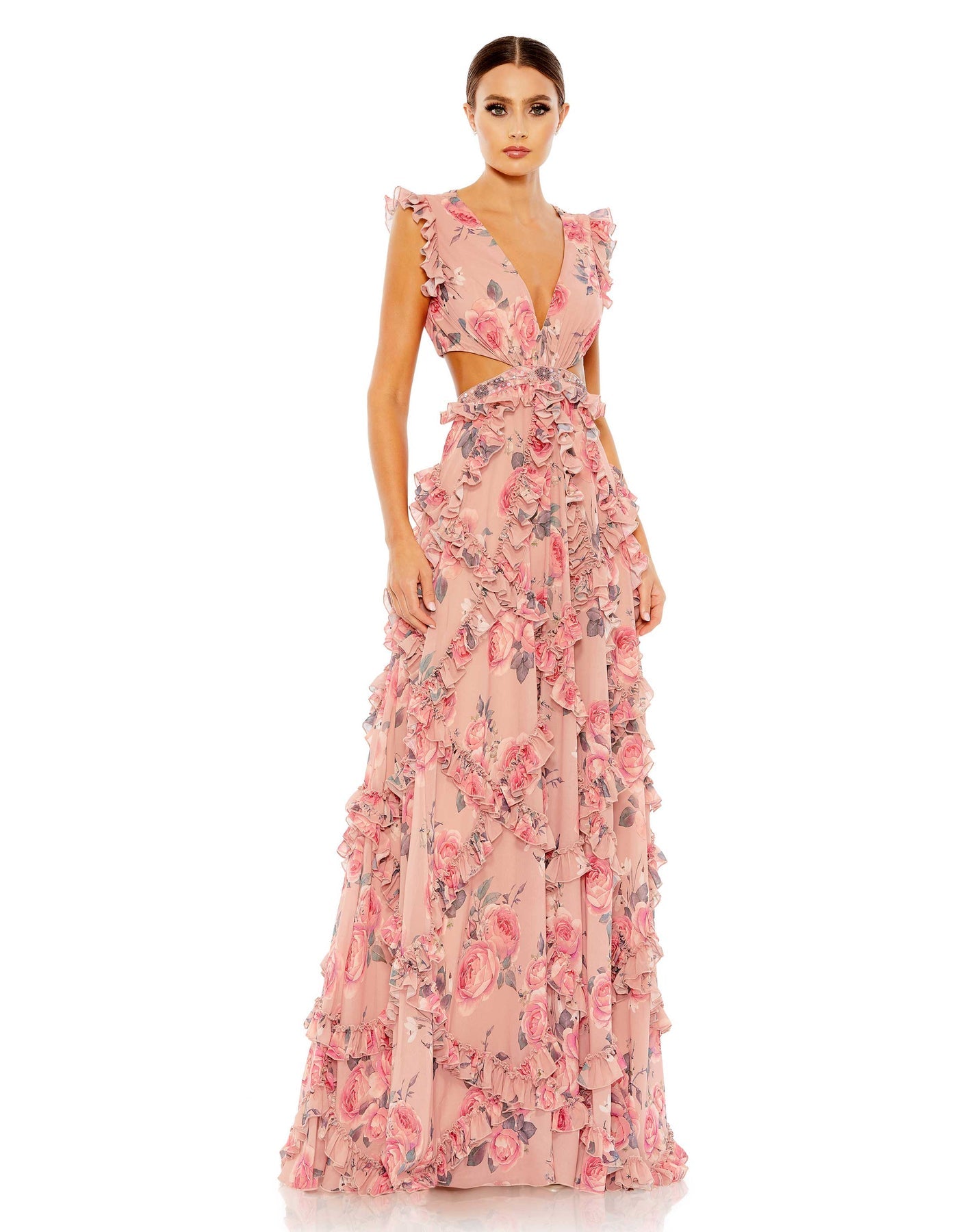 MAC DUGGAL Floral cut out ruffle layered gown - Pink (FREE UK & US