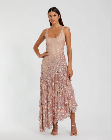 Mac Duggal Pink Asymmetrical Scallop Hem Embellished Dress #94195 