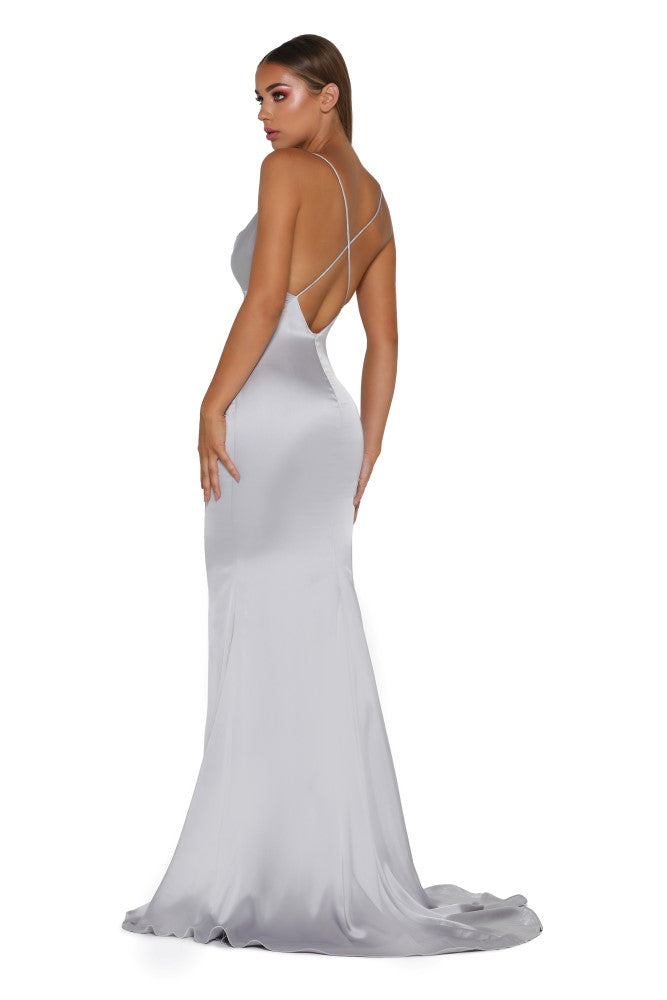 silver bodycon prom dress