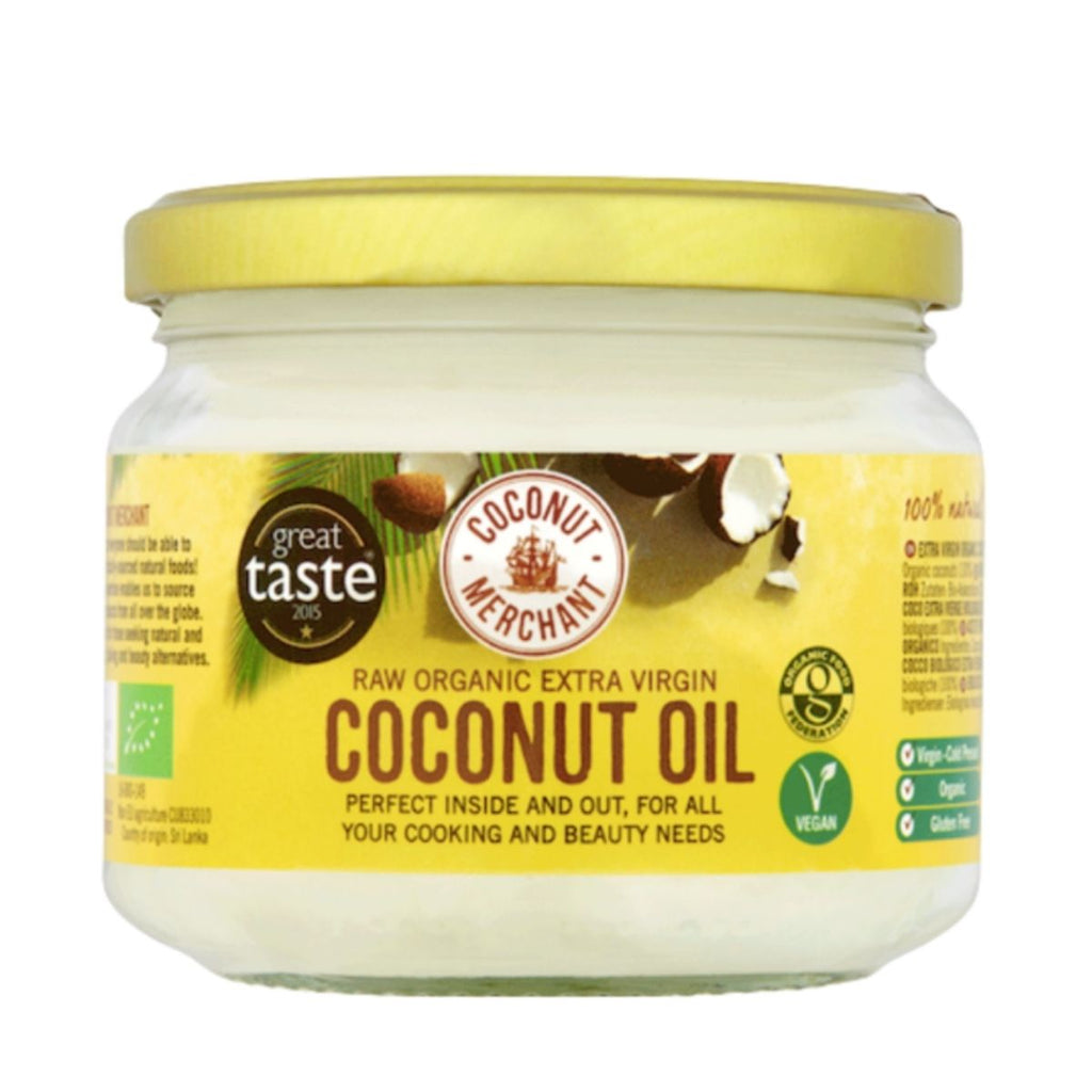 Glass jar of coconut oil for Desert Island Delights blog