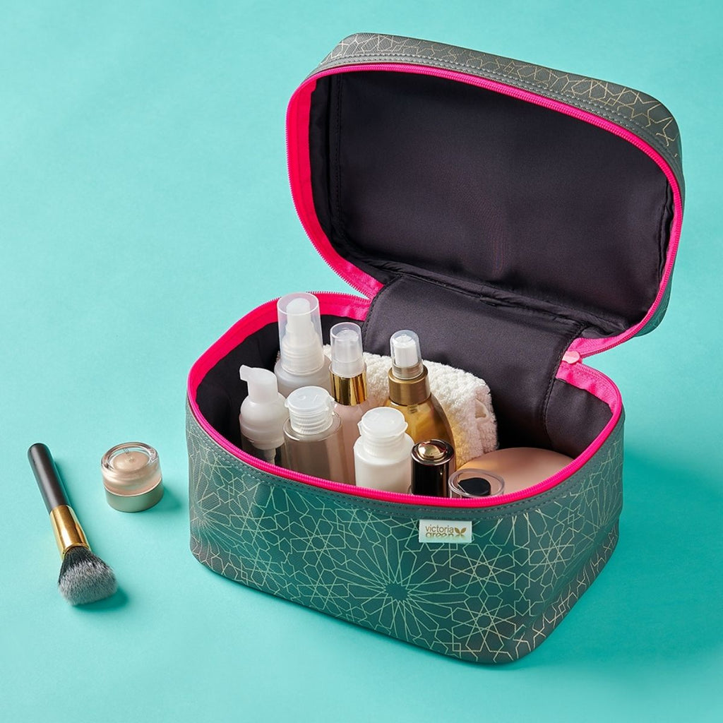 inside of vanity case with full size products