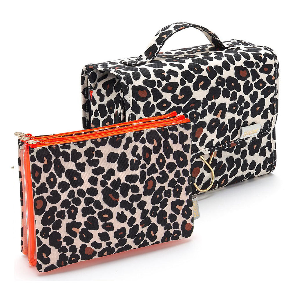 Ultimate travel wash bag set in leopard print