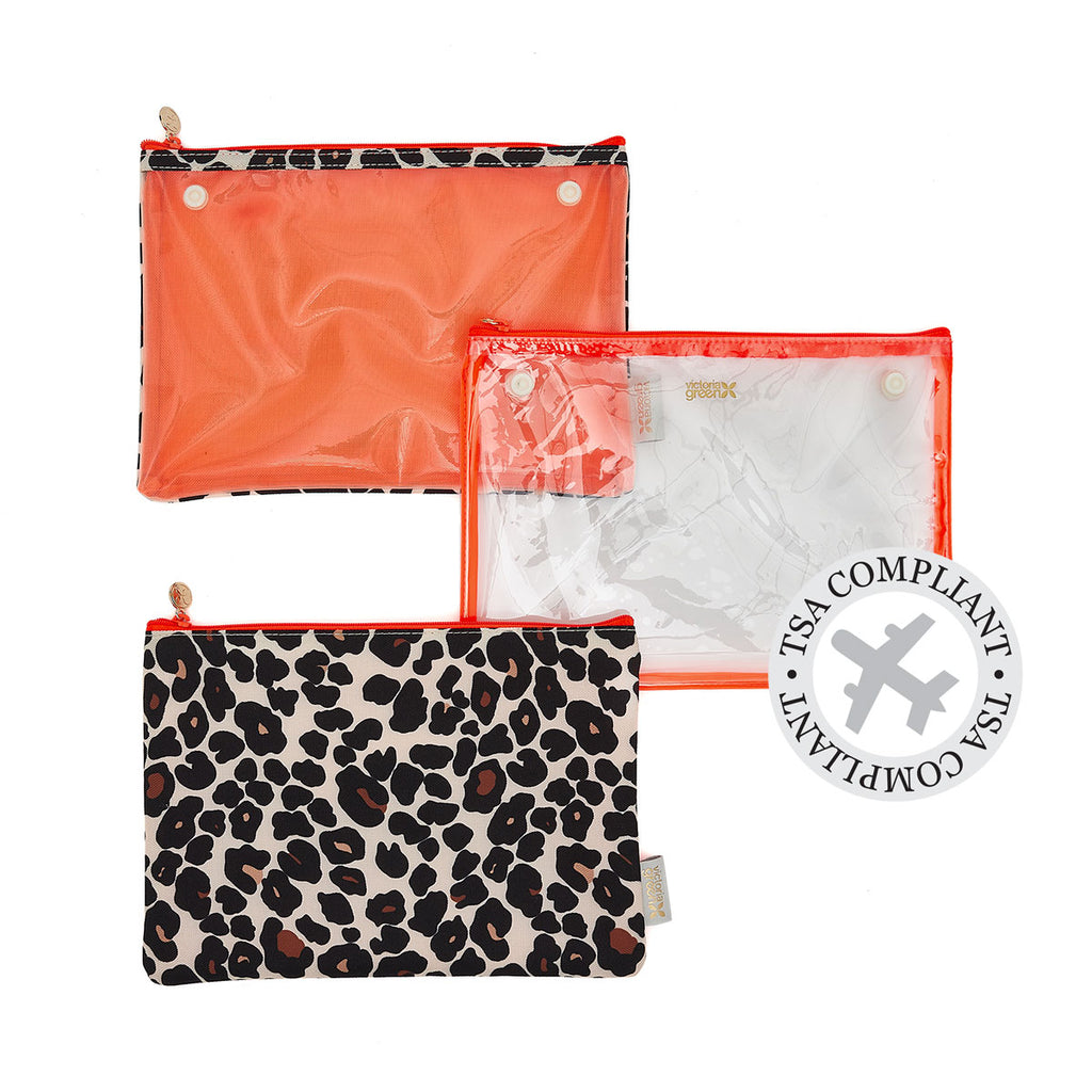 travel makeup bag in leopard print 3 in 1