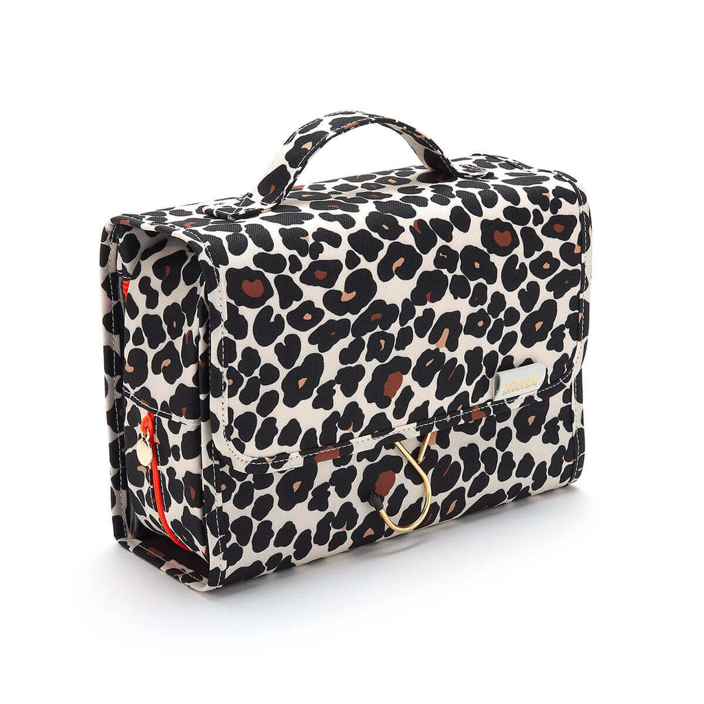 3 in 1 hanging wash bag in leopard tan