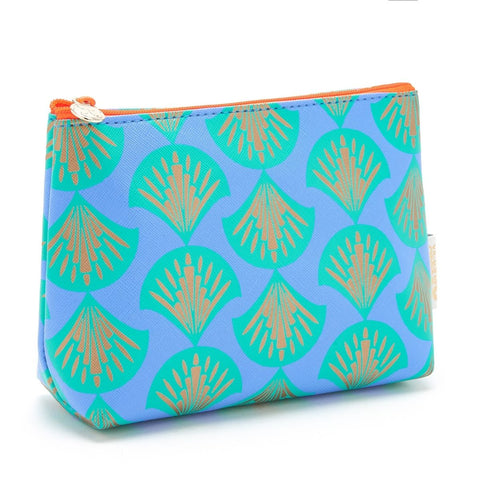 small makeup bag in blue shell print