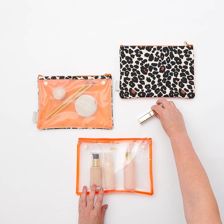 travel makeup bag in leopard print