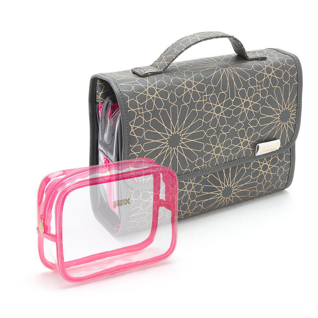 hanging wash bag and clear beauty kit case