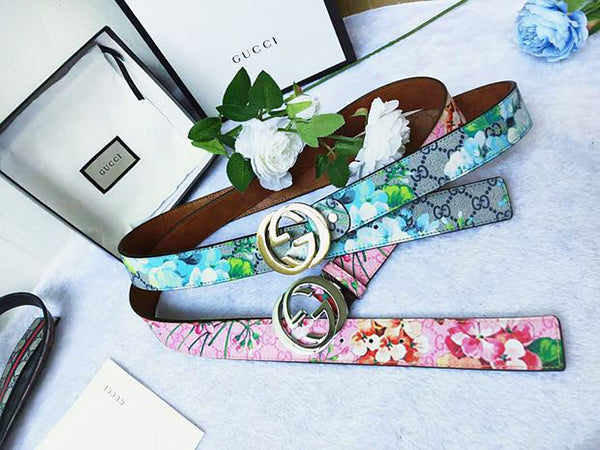 Fashion New Smooth Buckle Belt Leather Belt Women Men Belt Floral Print Waist Personality Belt