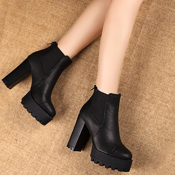 Waterproof Leather Heels Shoes Boots