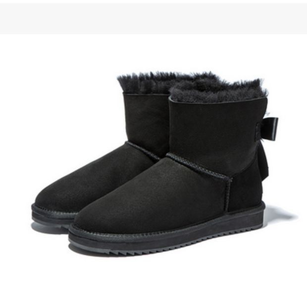 UGG Fashion Women Bow Leather Wool Snow Boots Half Boots Shoes