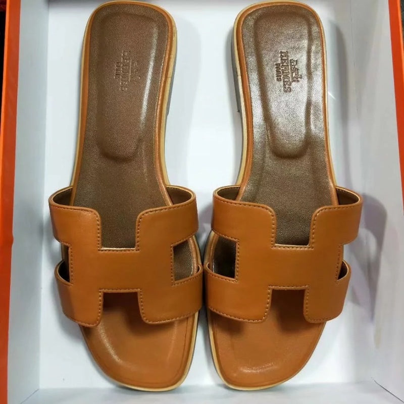 Hermes Women Leather Fashion Slipper Flats Shoes