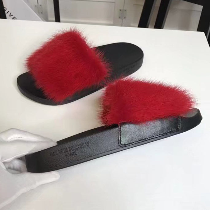GIVENCHY Women Fashion Fur Slipper Sandals Shoes