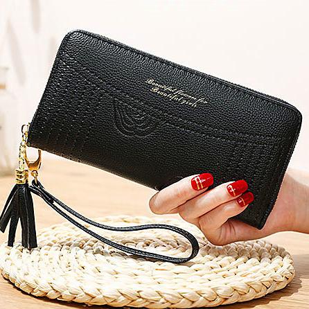 Fashion Women Tassel Long Wallet High Quality PU Leather Ladies Purse Female Zipper Wallet Women Pho