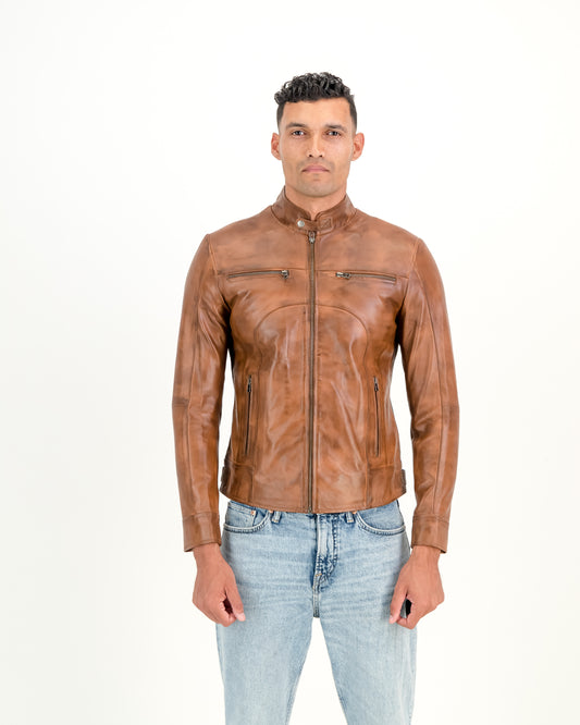 Men's Billy-J Leather Jacket (Waxed Brown)- Supreme Leather